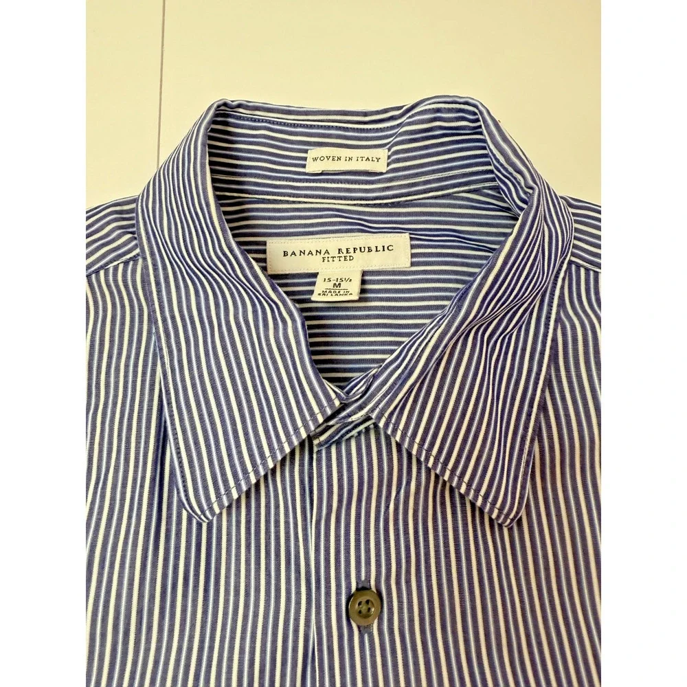Blue White Stripe Dress Shirt Mens Fitted Woven Business Italy Banana Republic M